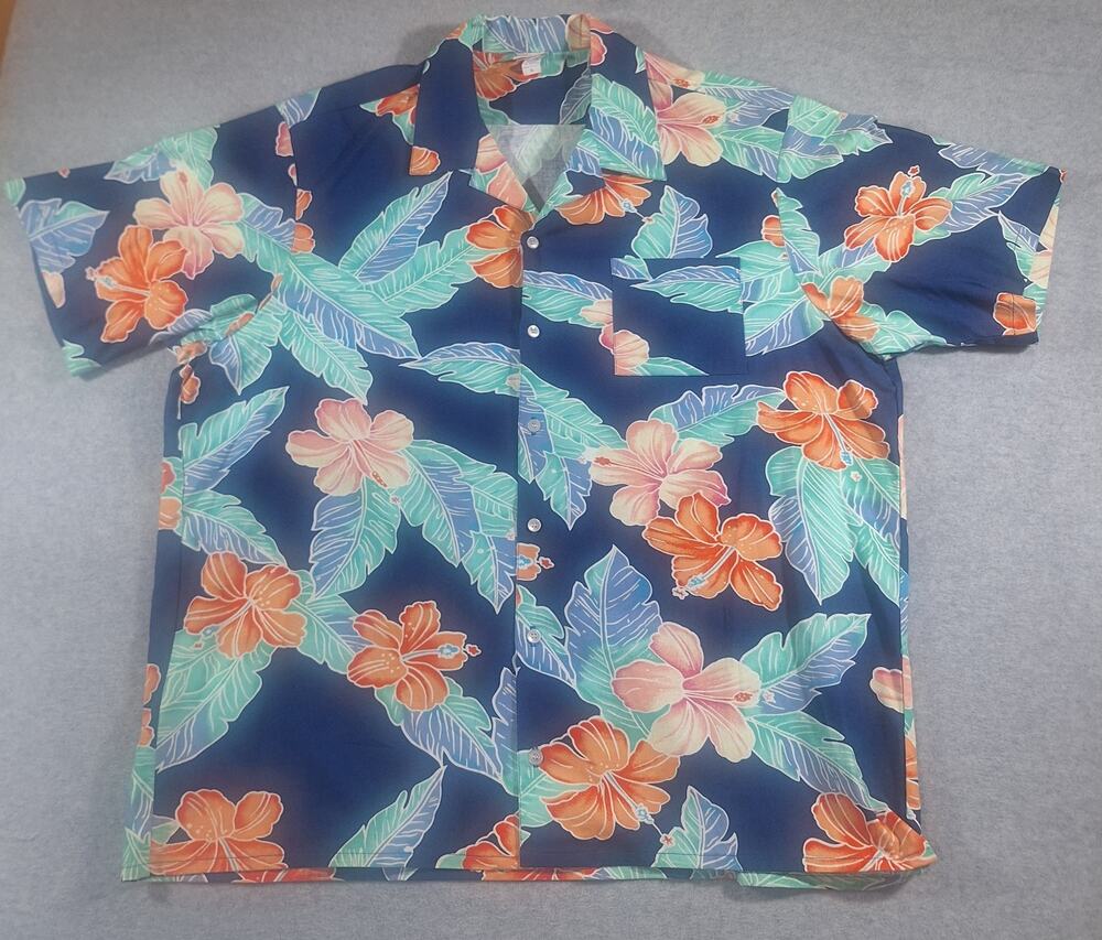 Vintage Scorpio Hawaiian Shirt Mens XL Blue Tropical Floral 100% Cotton USA